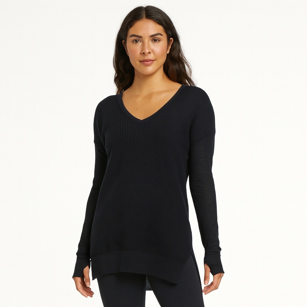 Lululemon The Sweater Life Boolux V Neck Knit Black Long‎ Sleeve Sweater No Size